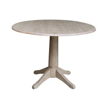 Alexandra Round Dual Drop Leaf Pedestal Table Washed Gray Taupe - International Concepts