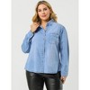 Agnes Orinda Women's Plus Size Work Stripe Long Sleeve Chambray Button Down Shirts - 4 of 4