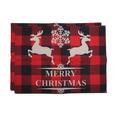 Unique Bargains Christmas Place Mats Flax Red Black Khaki 13"x17.7" 2 Pcs