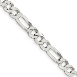 Black Bow Jewelry Men's 7mm Sterling Silver Solid Flat Figaro Chain Necklace - 1 of 4