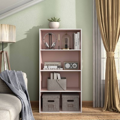 Light Pink Stackable 4-Tier Wood Cube Bookcase for Kids