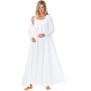 Only Necessities Women's Plus Size Long 2-Piece Cabbage-Rose Peignoir Set - 1 of 4
