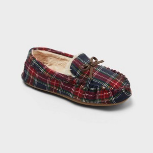 Kids' Ridge Plaid Moccasin Slippers - Wondershop™ Navy Blue 4 : Target
