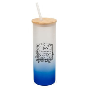 Elanze Designs He Restores My Soul Psalm Floral Frame Wrap-Around Design 25 Ounce Frosted Gradient Glass On-The-Go Coffee Travel Skinny Tumbler Mug - 1 of 1