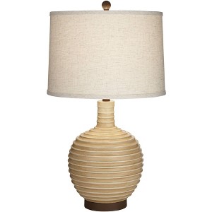 360 Lighting Nove 29" Tall Urn Modern Coastal Scandinavian End Table Lamp Tan Beige Grooved Lines Single Off-White Shade Living Room Bedroom Bedside - 1 of 4