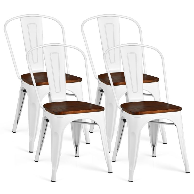 Costway Set of 4 Tolix Style Metal Dining Side Chair Wood Seat Stackable Cafe Bistro, 1 of 11