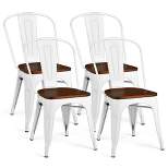 Costway Set of 4 Tolix Style Metal Dining Side Chair Wood Seat Stackable Cafe Bistro