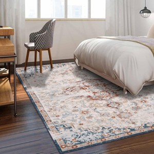 Vintage Area Rug Distressed Floral Print Carpet Runner Rug Washable Rug Stain Resistant Runner Rug with Non-Slip Backing - 1 of 4