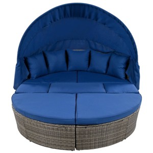 Nestfair Gray Wicker Sectional Round Daybed with Retractable Canopy and Washable Cushions Blue - 1 of 4