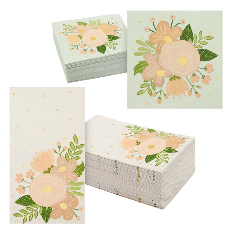Sparkle and Bash 100 Pack Floral Paper Napkins for Wedding, Bridal Shower (2 Sizes), 1 of 9