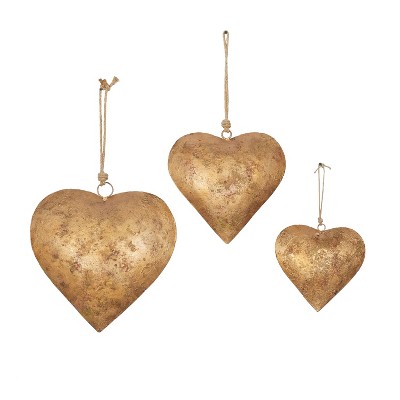 Set of 3 Iron 20 Rustic Hearts Bells Gold - Olivia & May