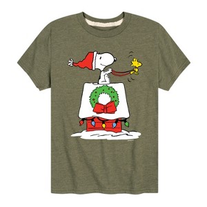 Boys' - Peanuts - Snoopy & Woodstock House Sleigh Short Sleeve Graphic T-Shirt - 1 of 4