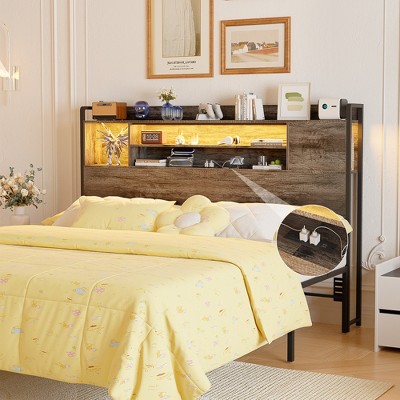 Aheaplus Storage Headboard with Led Lights & Charging Station