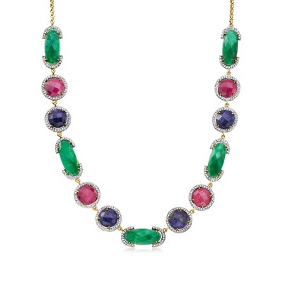 Ross-Simons 110.00 ct. t.w. Multi-Gemstone and 4.50 ct. t.w. White Topaz Frame Necklace in 18kt Gold Over Sterling Size 18