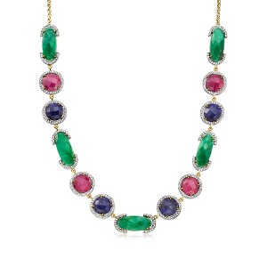 Ross-Simons 110.00 ct. t.w. Multi-Gemstone and 4.50 ct. t.w. White Topaz Frame Necklace in 18kt Gold Over Sterling Size 18 - 1 of 4