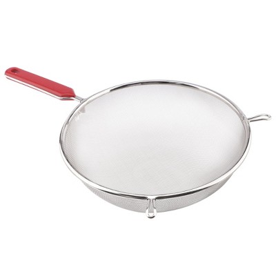 Unique Bargains Stainless Steel Mesh Strainer Long Handle Strainer for Kitchen 7.9" Dia Red 1 Pc