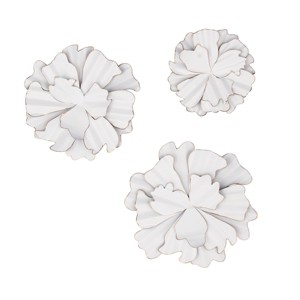 Modern Ornamental Wall Decor Set of 3 White - Olivia & May: Iron Botanical Sculptures, Indoor Vertical Display - 1 of 4