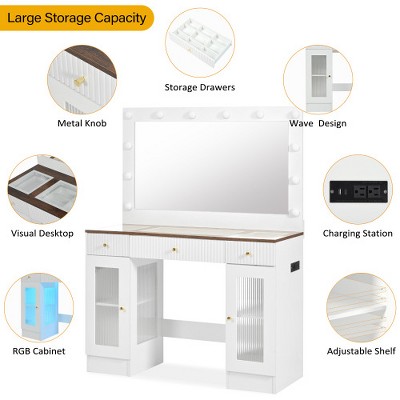 Ridstar 43.3 in. W Modern Makeup Vanity Desk with Large Mirror & Drawers For Bedroom-White