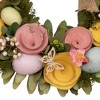 Northlight Shaved Wood Flowers Bunny Rabbit Silhouette Easter Wreath - 24" - 3 of 4