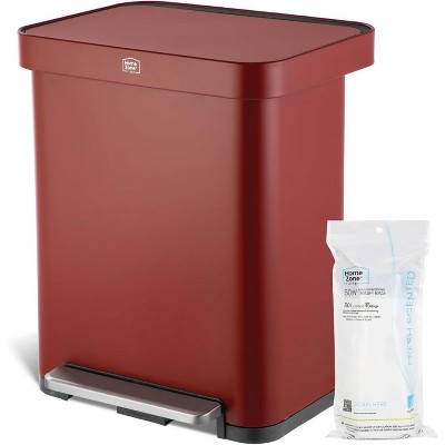 Home Zone Living 13 Gallon Stainless Steel Kitchen Trash Can with Soft Close Lid and Collared Rim, Red