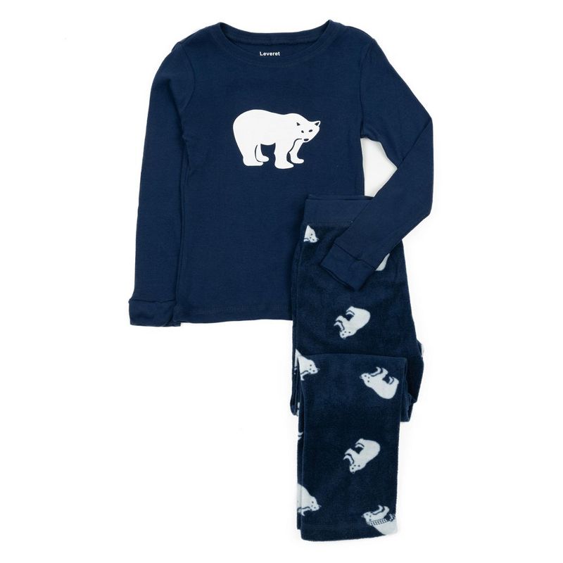 Leveret Kids Cotton Top and Fleece Pants Christmas Pajamas Polar Bear 12 Year, 1 of 2