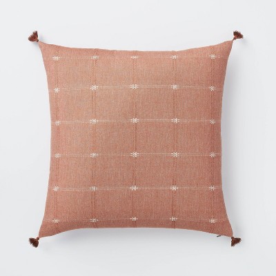 Woven Dobby Square Throw Pillow with Corner Tassels Red/Cream - Threshold™ designed with Studio McGee