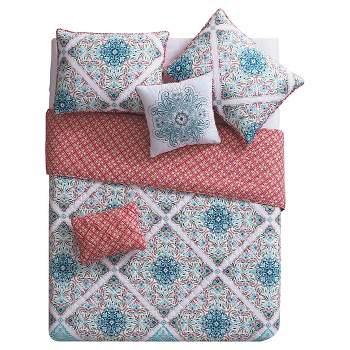 5 Piece Full/Queen Windsor Quilt Set White/Blue/Red - VCNY