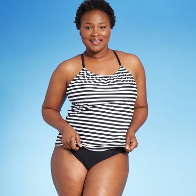 black and white striped swimsuit top