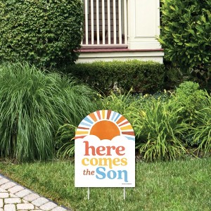 Big Dot of Happiness Here Comes The Son Small Outdoor Lawn Decoration, Boy Boho Baby Shower Welcome Yard Sign - 1 Piece - 1 of 4
