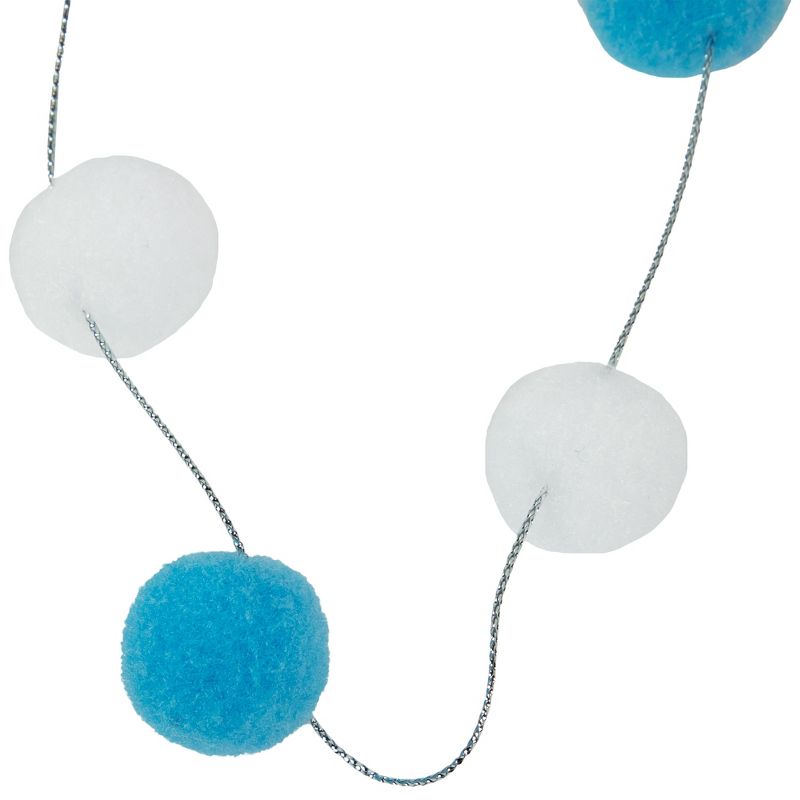 Northlight 9' Blue and White Plush Snowball Christmas Garland, 4 of 5