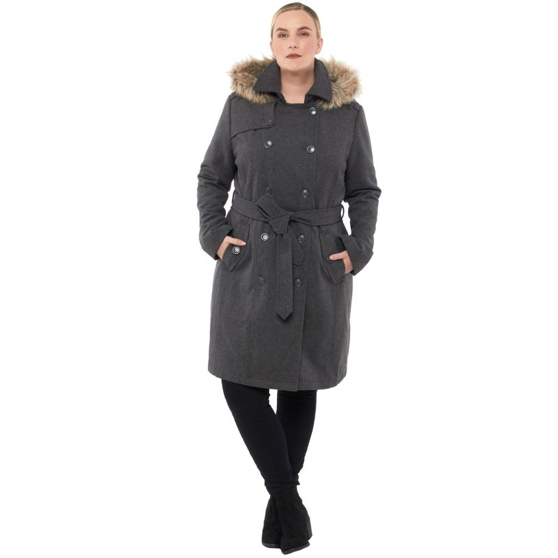 Alpine Swiss Womens Parka Trench Pea Coat Belt Jacket Fur Hood Reg & Plus Sizes, 3 of 9