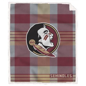NCAA Florida State Seminoles Plaid Steel Royal Plush Faux Shearling Blanket - 1 of 3