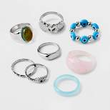 Wings Eye and Heart Mood Ring Set 8pc - Wild Fable™ Silver