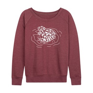 Women's - Instant Message - Frog On Lily Pad Lightweight French Terry Wide Neck Long Sleeve Graphic Shirt - 1 of 4