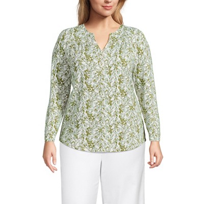 Lands' End Women's Long Sleeve Lightweight Jersey Notch Neck Tunic Top