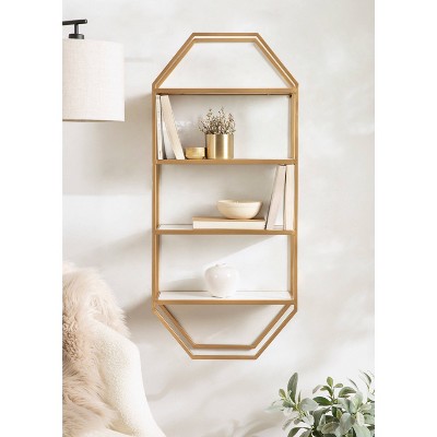 Adela White and Gold Geometric Floating Wall Shelf
