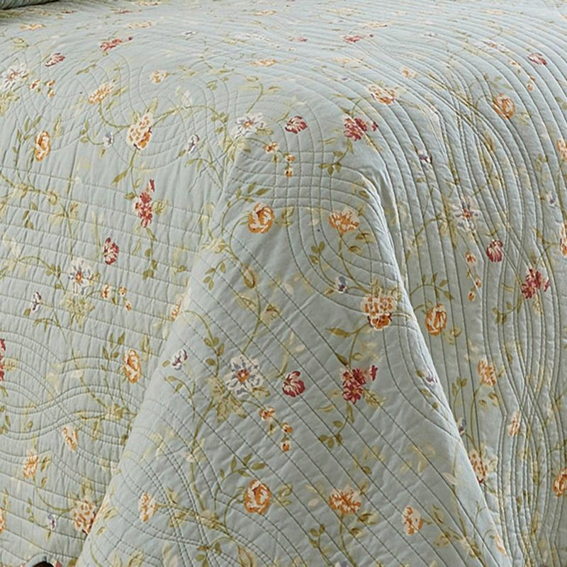 3pc King Floral Stripe Garden Glitz Reversible Bedspread Set Sage Green/Red/Cream - Waverly, 4 of 8