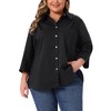 Women's Plus Size Lapel 3/4 Sleeve Pleated Solid Business Button Down Shirts - Agnes Orinda 1X Black - 2 of 4