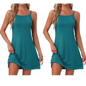 INSPIRE CHIC Women's 2 Pcs Modal Soft Spaghetti-Strap Dress Crewneck Sleepwear - 1 of 4