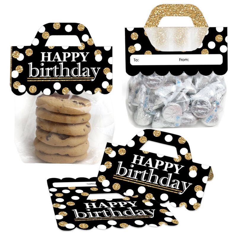 Big Dot of Happiness Adult Happy Birthday Gold DIY Birthday Party Clear Goodie Favor Bag Labels Candy Bags with Toppers Set of 24, 1 of 9