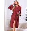 INSPIRE CHIC Women Loungewear V-neck Long Sleeve Robes Tie waist Midi Bathrobe with Pockets - 2 of 4