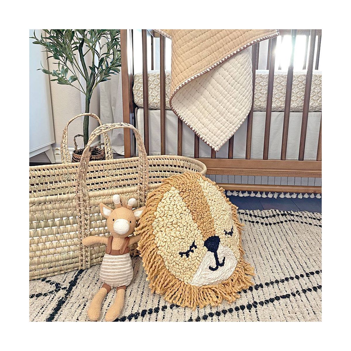 Crane Baby Embroidered Round Throw Pillow - Kendi Lion - thumbnail 6