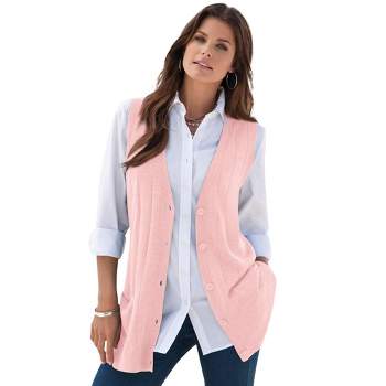 Roaman's Women's Plus Size Fine Gauge Drop Needle Sweater Vest