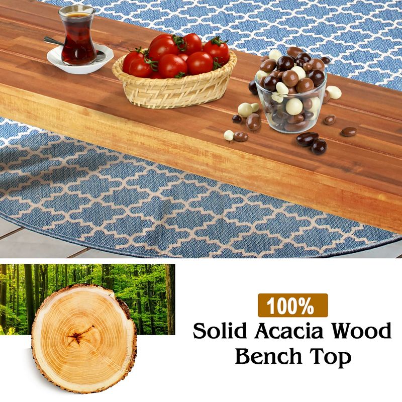 Costway Patio Acacia Wood Dining Bench Seat with Rustic Steel Legs for Outdoor Indoor, 5 of 10