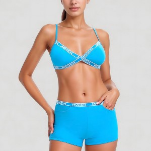 Anna-Kaci Swim Women's Branded Strap Triangle Bralette with Matching Logo Waistband Shorts Swimwear Set - 1 of 4