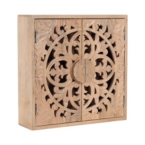 Kate & Laurel All Things Decor 20" Saanvi Carved Wood Wall Cabinet Natural - 1 of 4
