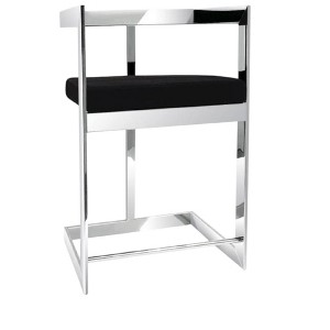 HomeRoots 30" Black and Silver Velvet and Stainless Steel Low Back Bar Height Bar Chair - 1 of 4