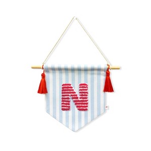 Ramus & Co. 'A B C' Blue Striped Create-Your-Own Banner with Red Tassels and Chenille Letter Patch - 1 of 3