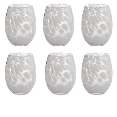 TAG 16 oz. Confetti Glass Stemless Drinkware White Dishwasher Safe Beverage Glassware Set of 6