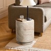 LuxenHome Travertine-Style Round Textured MgO Side Table Multicolored - 3 of 4